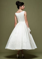 Vintage Retro 50s Tea Length Dress with Crowl Neck